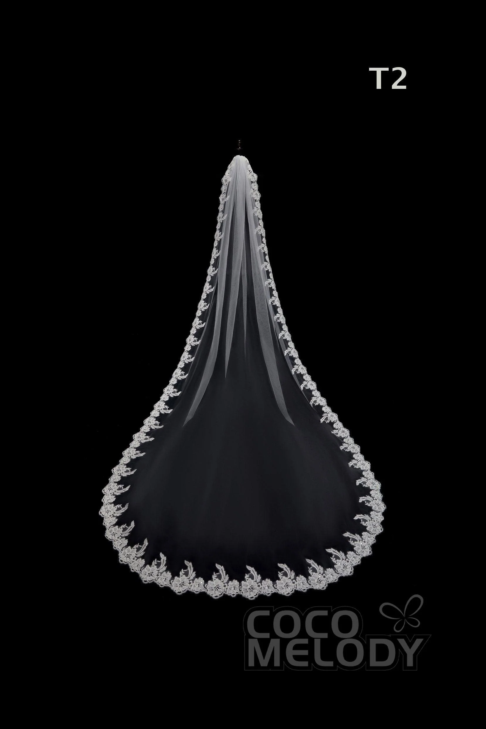 One-tier Lace Edge Tulle Hip Veils with Appliques AV180004