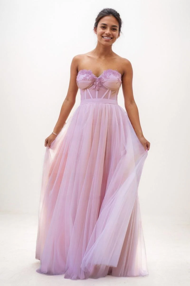 Sweetheart A-Line Floor-Length Tulle Prom Dresses CS0741