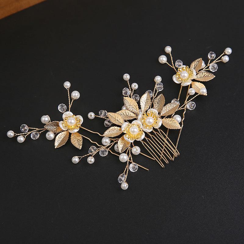 Gold Leaf Hair Comb Handmade Bride Crown Headpiece Flower comb set 690525637756