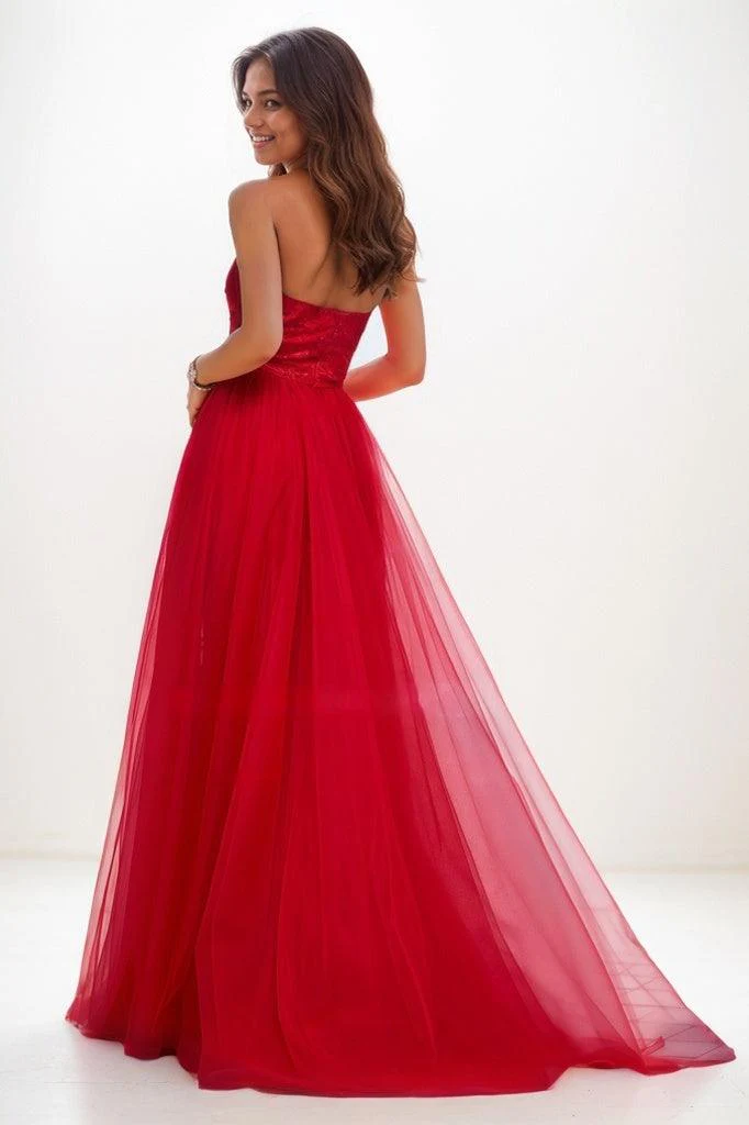 Unique Halter Overskirt Sweep Train Lace/Tulle Prom Dresses CS0771