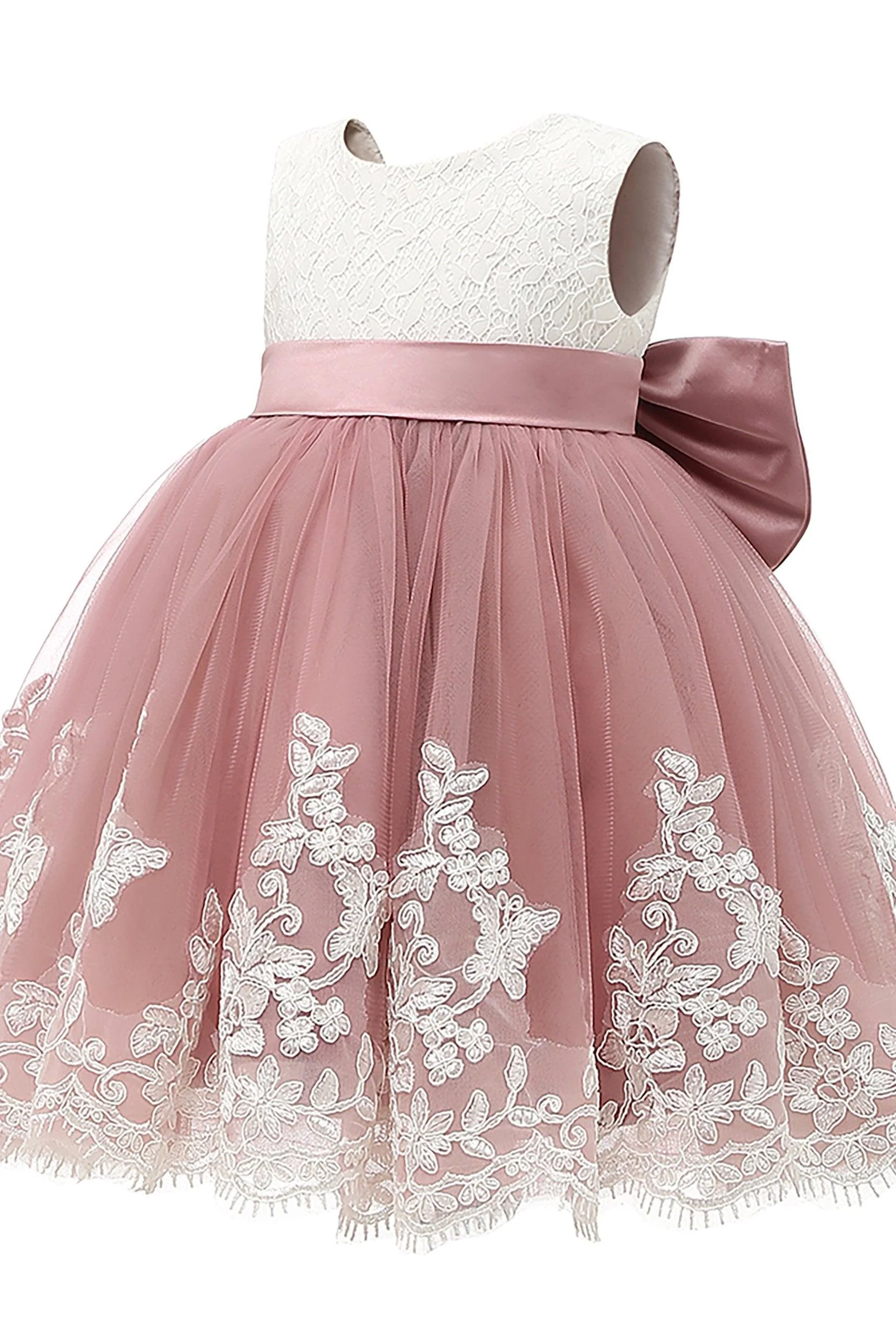 A-Line Knee Length Satin Lace Flower Girl Dress CF0340