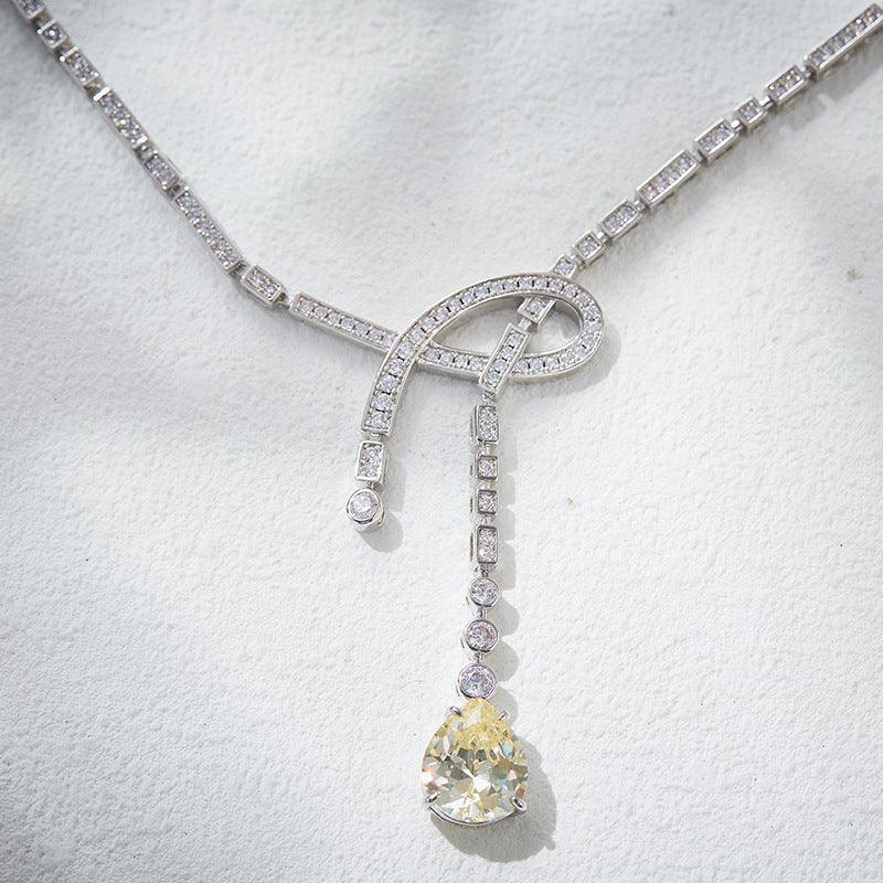 Water drop yellow treasure gold-plated ribbon knot necklace 795816733199