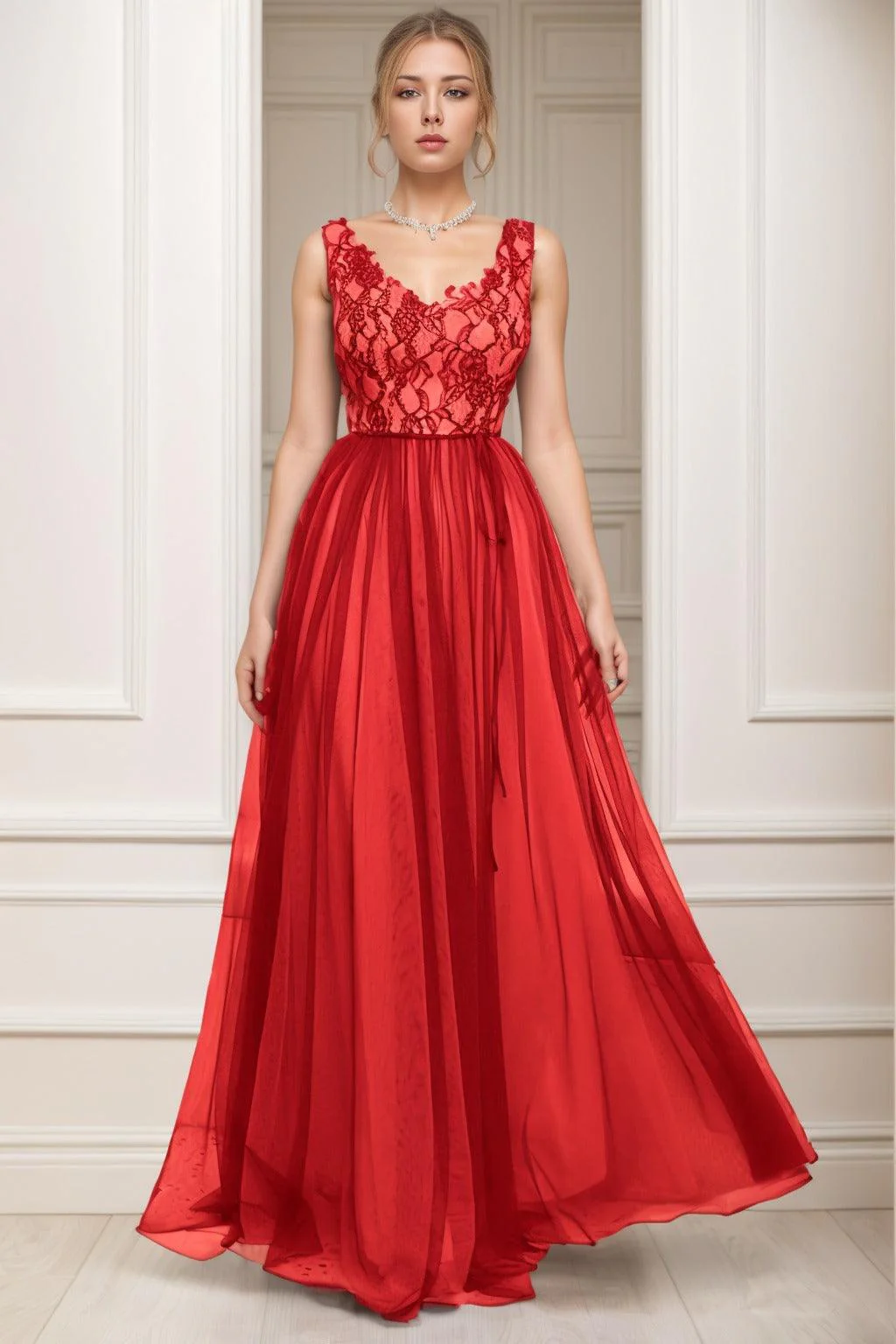A-Line Sweep-Brush Train Tulle Prom Dress CS0466