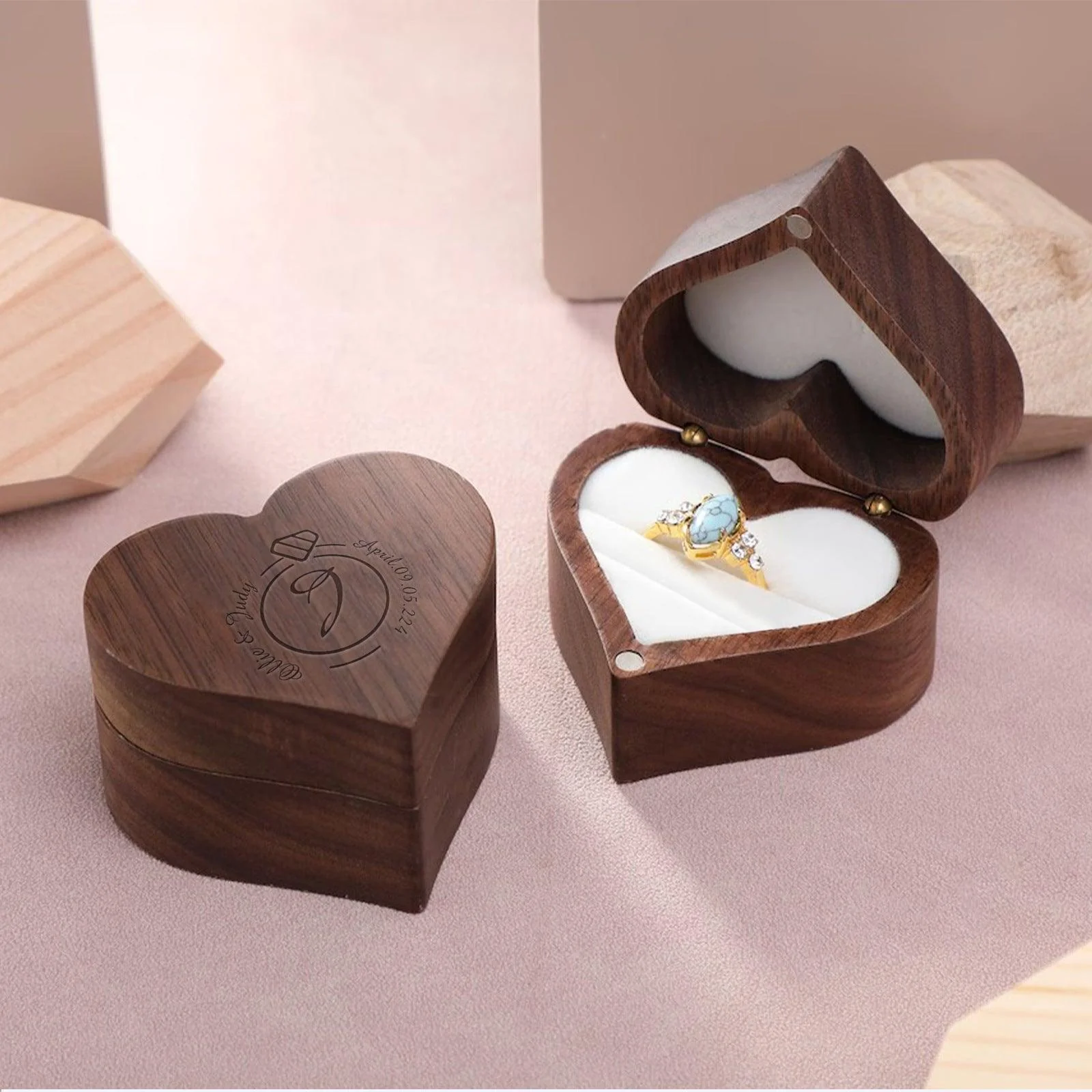 Personalized engraved heart shaped ring box 807726988829