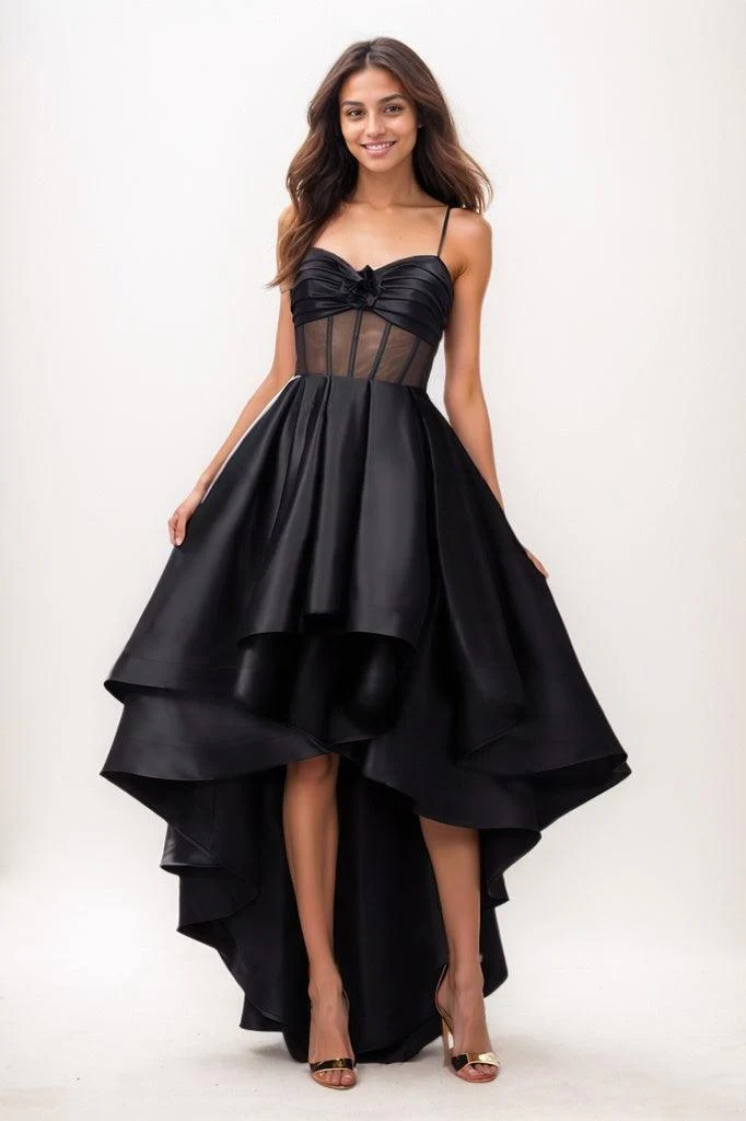 Sweetheart Ruffle Asymmetrical Length Satin Prom Dresses CS0777