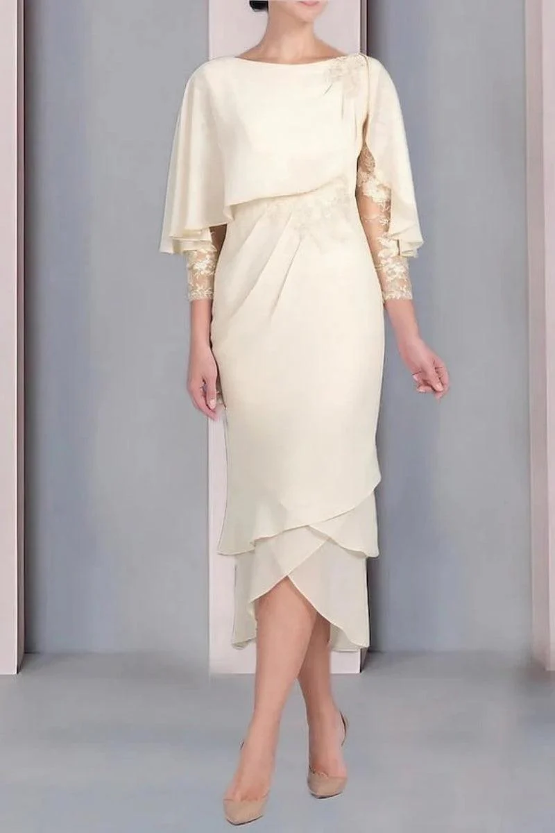 Sheath Column Scoop Short Sleeves Tea Length Mother Dresses CM0359