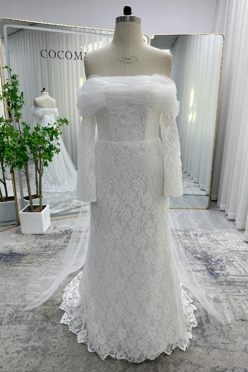 Trumpet-Mermaid Chapel Train Lace Tulle Wedding Dress 748137113988