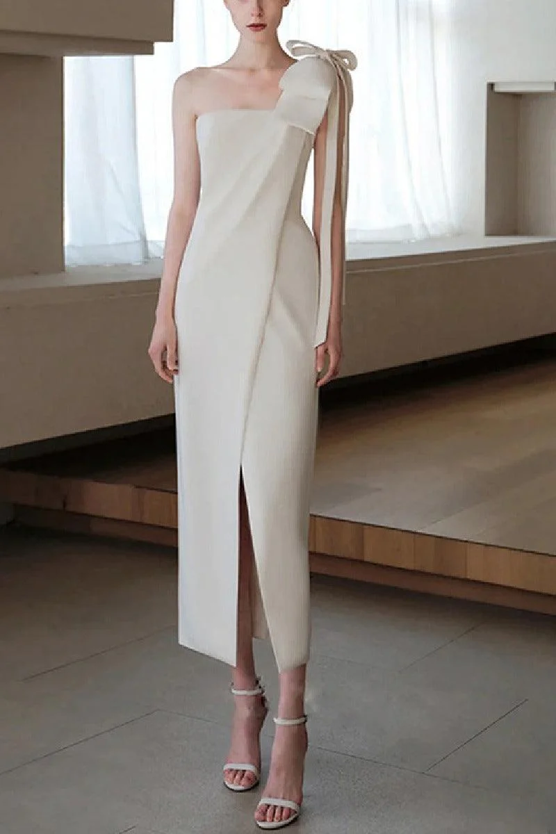 Sheath-Column Ankle Length Elastic Cloth Wedding Dress 677827346517