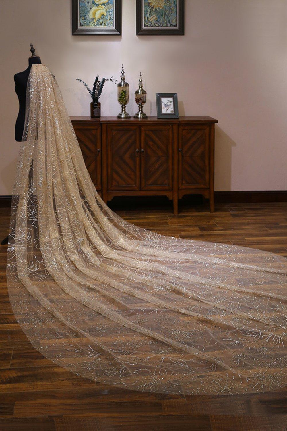 One-tier Cut Edge Tulle Cathedral Veils with Glitter Powder CV0362
