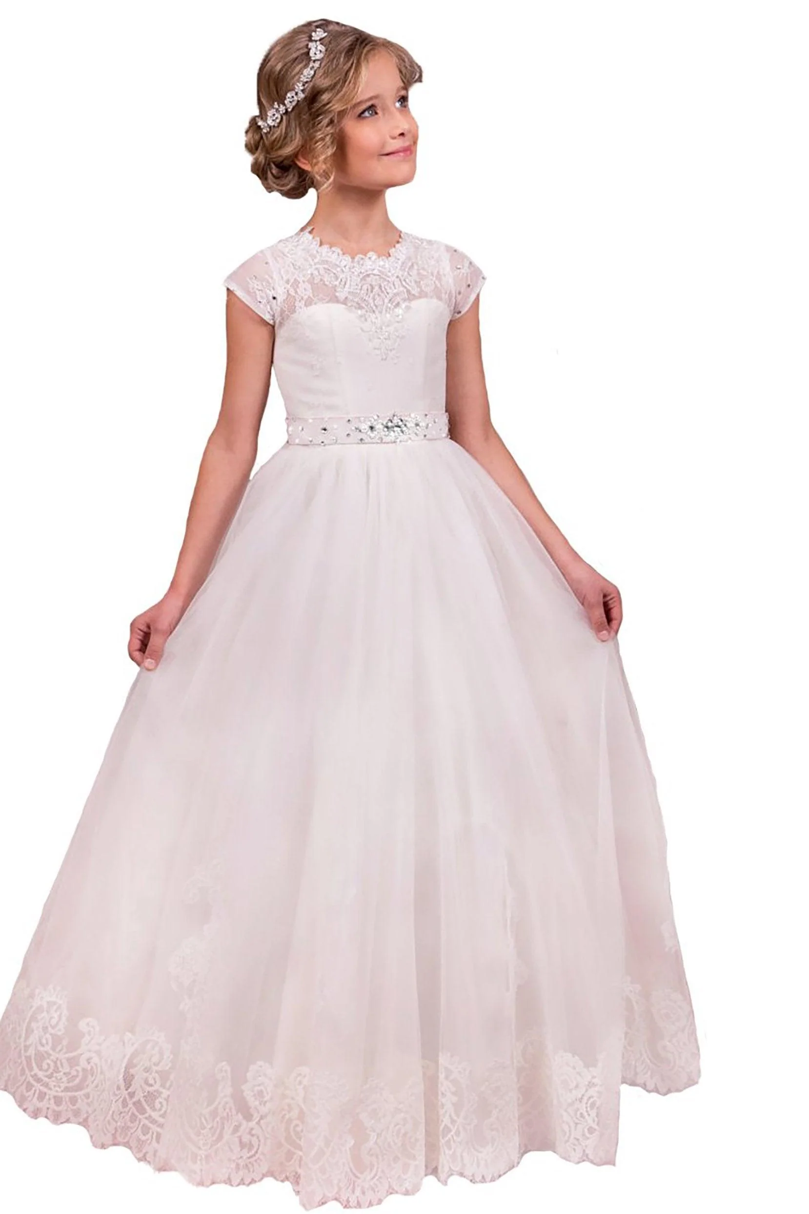 A-Line Floor Length Tulle Lace Flower Girl Dress CF0280
