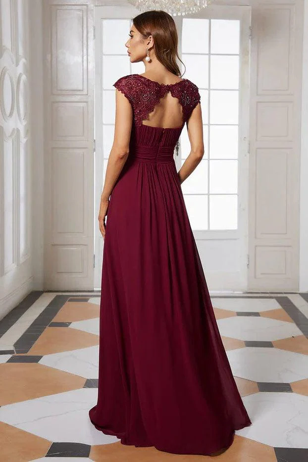A-Line Floor Length Chiffon Lace Bridesmaid Dress CB0683
