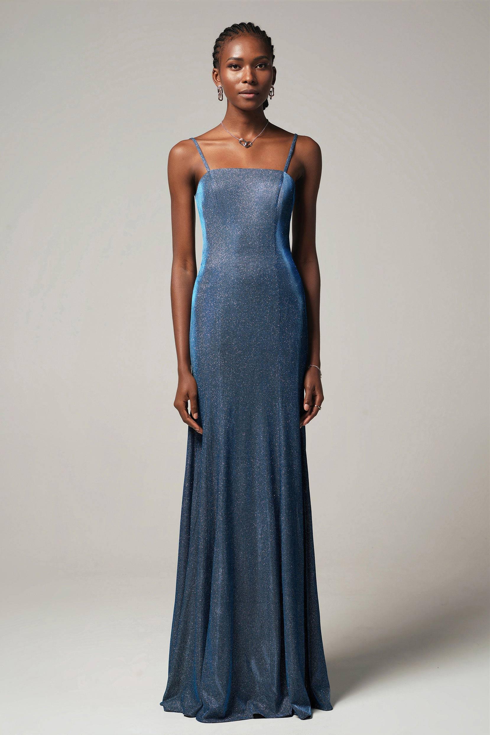 Sheath-Column Floor Length Gold Dusting Fabric Dress CS0240