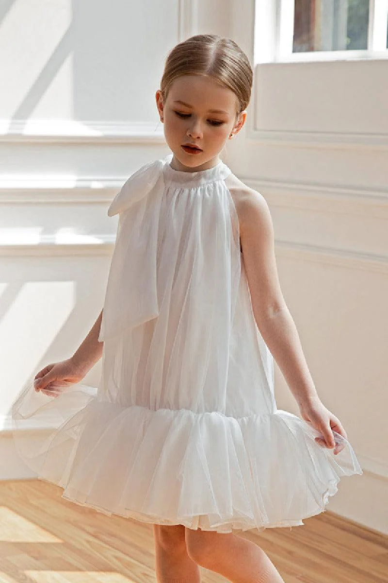 A-Line/Princess High Neck Mini Tulle Flower Girl Dresses 842537862733
