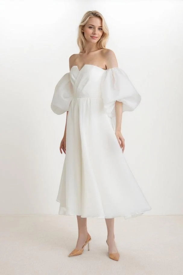 A-Line Tea Length Organza Wedding Dress CW3437