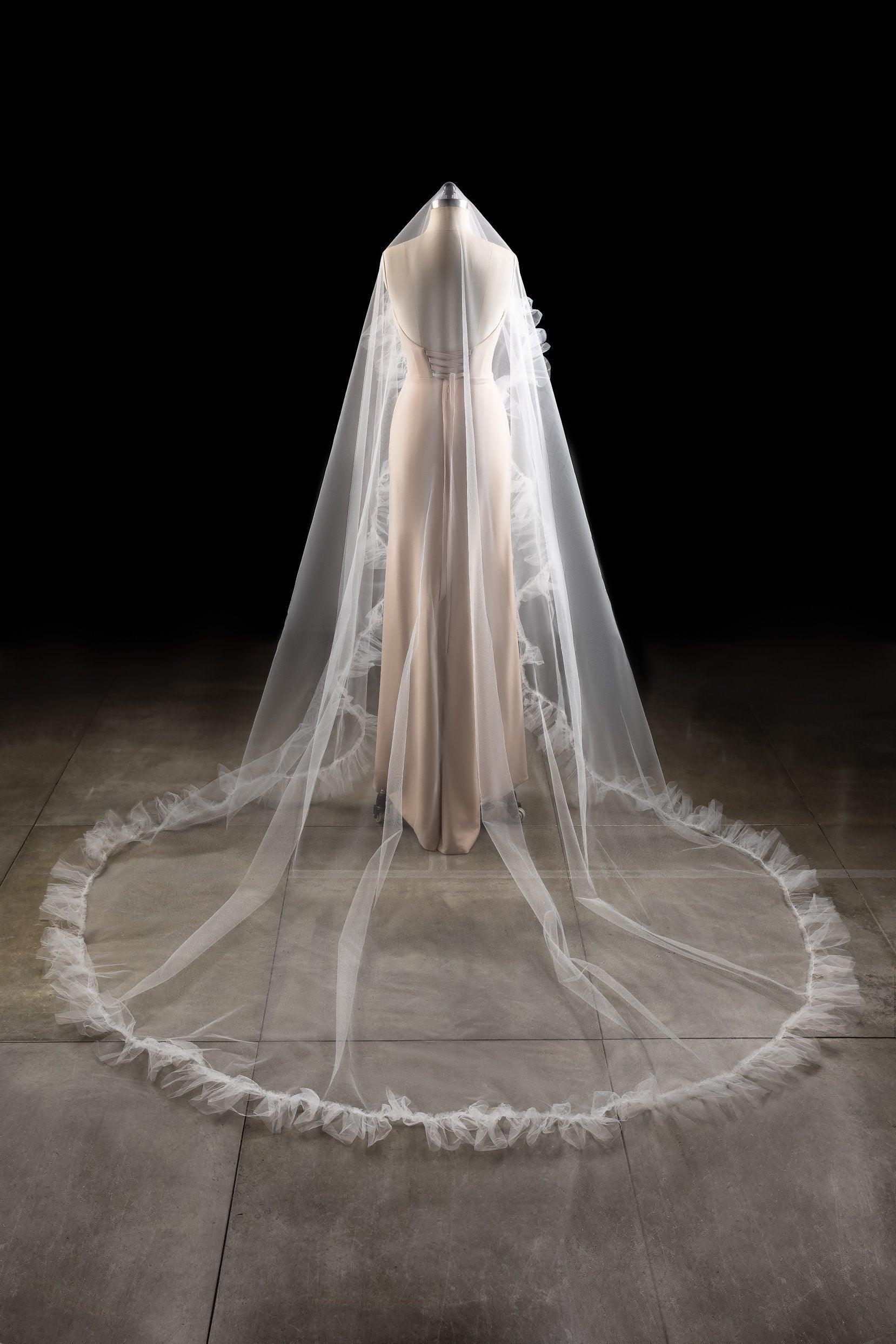 One-tier Cut Edge Tulle Cathedral Veils with CV0282