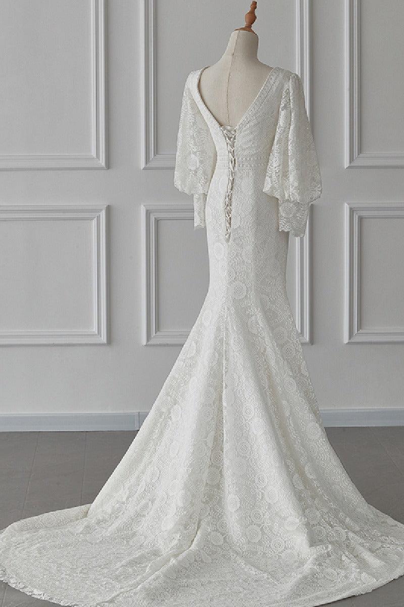 Trumpet-Mermaid Sweep-Brush Train Lace Wedding Dress 719870409318