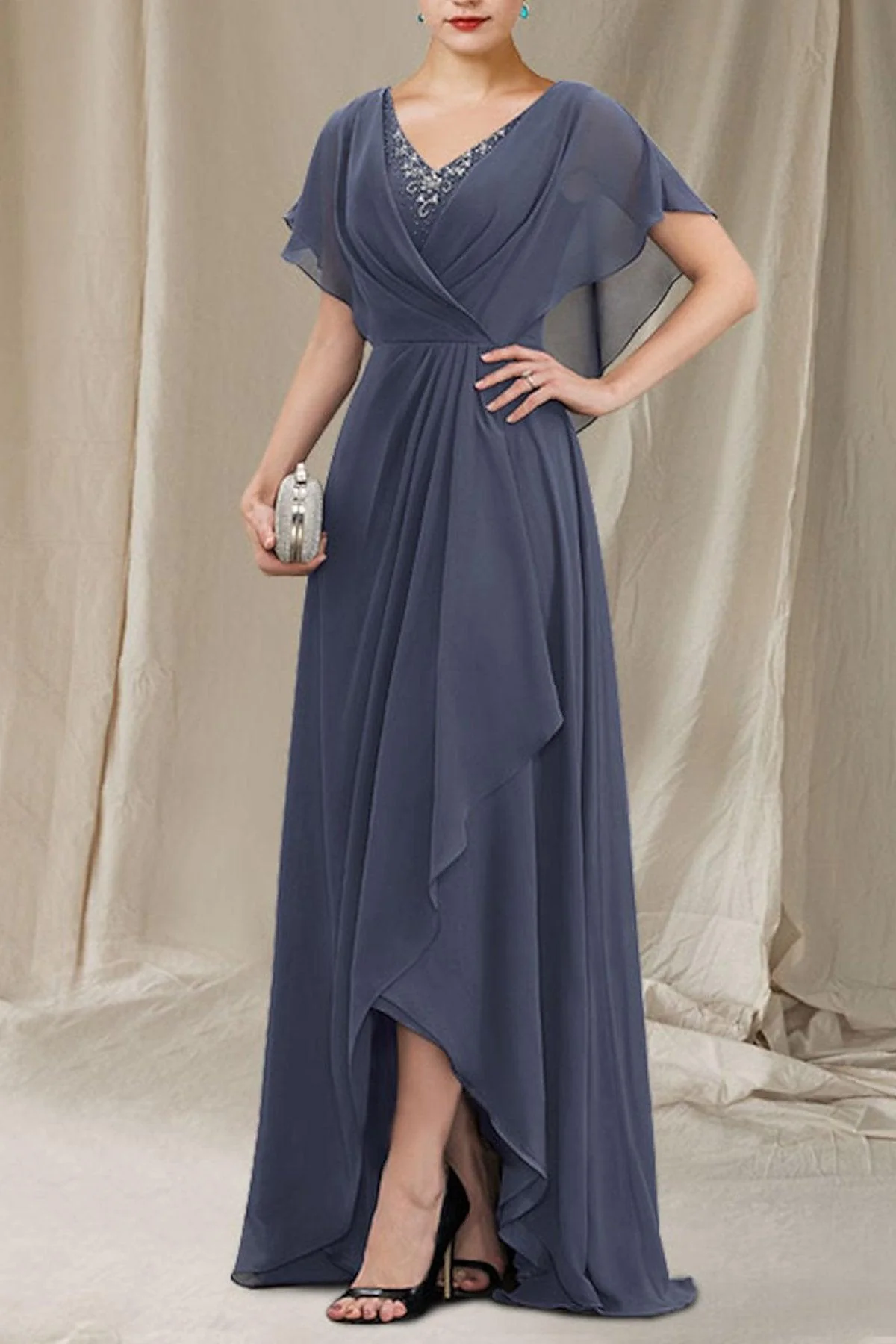 A-Line Sweep-Brush Train Chiffon Mother Dress CM0080