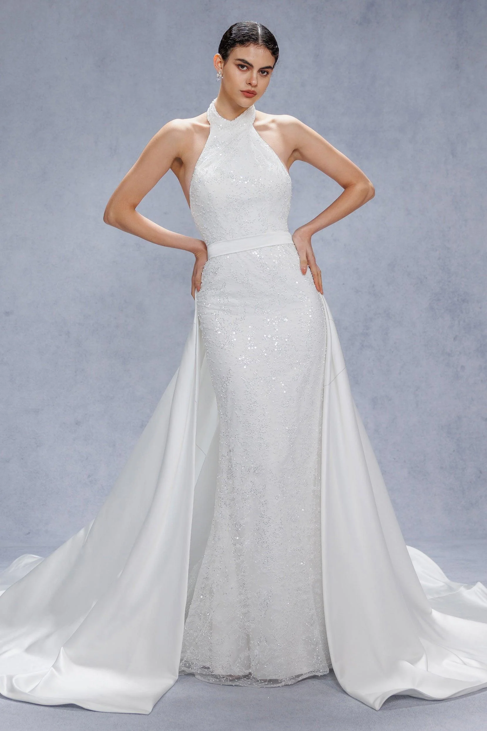 Trumpet-Mermaid Court Train Satin Wedding Dress CW3331