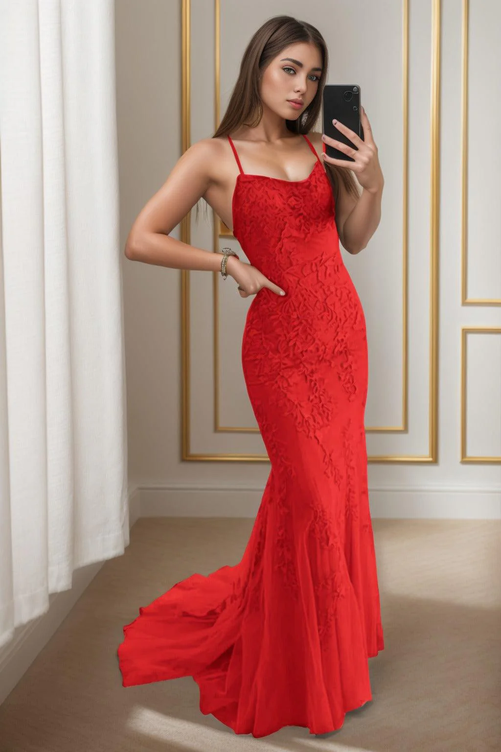 Trumpet-Mermaid Sweep-Brush Train Tulle Prom Dress CS0398