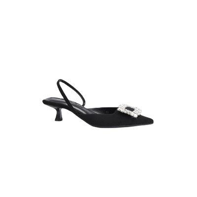 Black Rhinestone Ankle Strap Pointy Mid Heel Sandals 670997112279