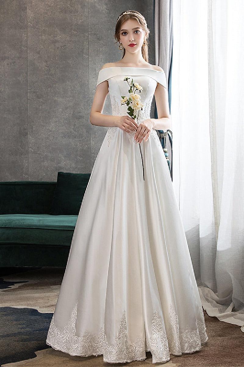 A-Line Floor Length Satin Wedding Dress 615186748563