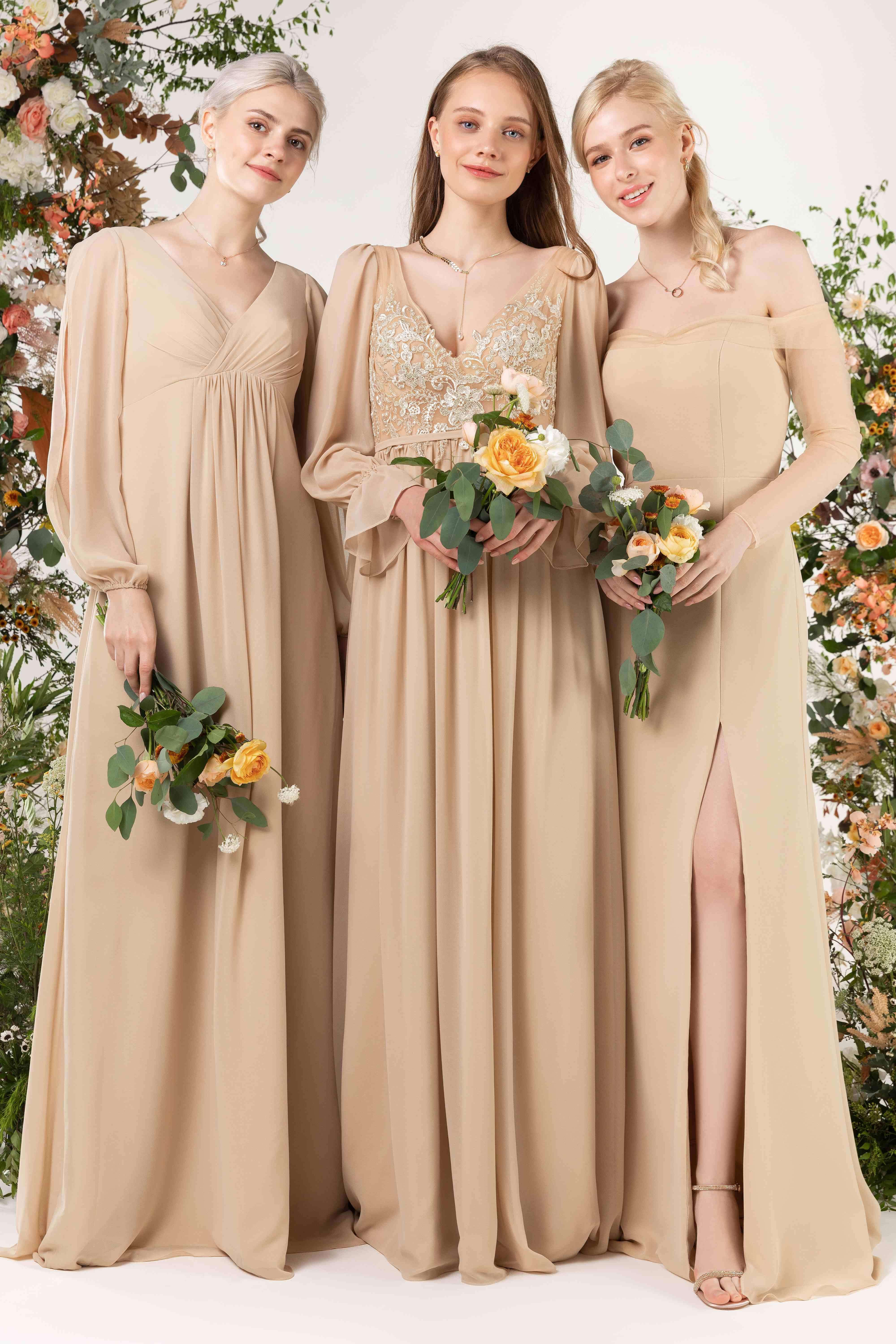 A-Line Sweep-Brush Train Chiffon Bridesmaid Dress CB0478