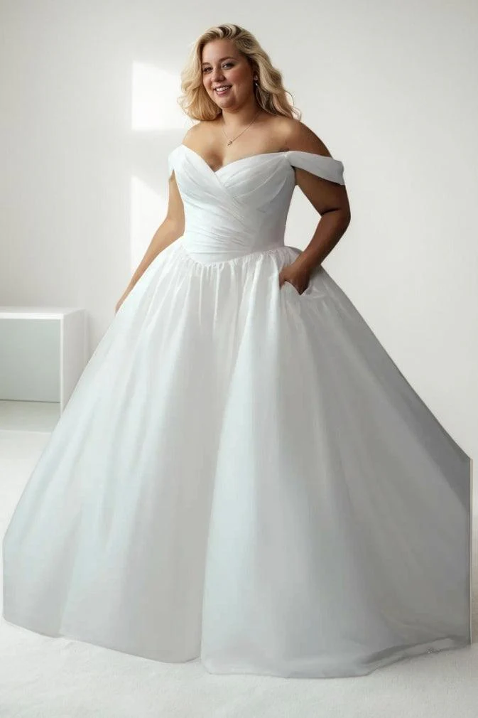 A-Line Sweep-Brush Train Taffeta Wedding Dress CW3483