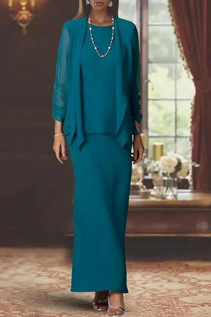 Sheath Scoop Neck Long Sleeves Floor Length Mother Dresses CM0365
