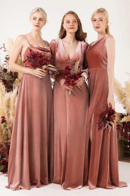 A-Line Sweep-Brush Train Velvet Bridesmaid Dress Formal Dresses CB0536