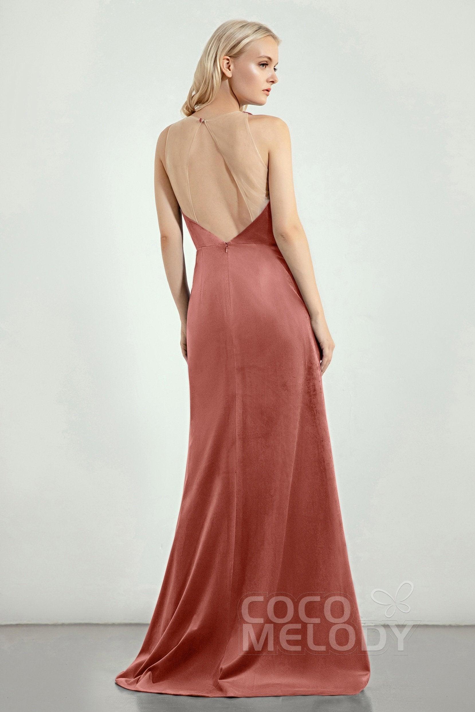A-Line Sweep-Brush Train Bridesmaid Dress CB0276CR