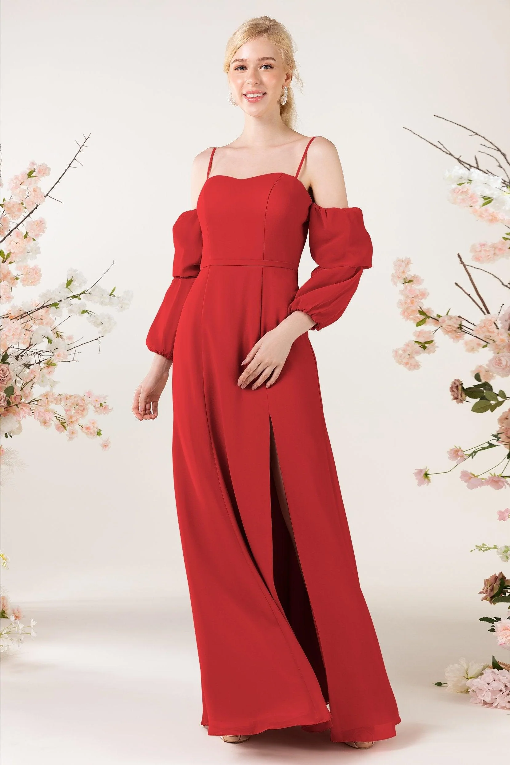 Trumpet Sweep-Brush Train Chiffon Bridesmaid Dress CB0459