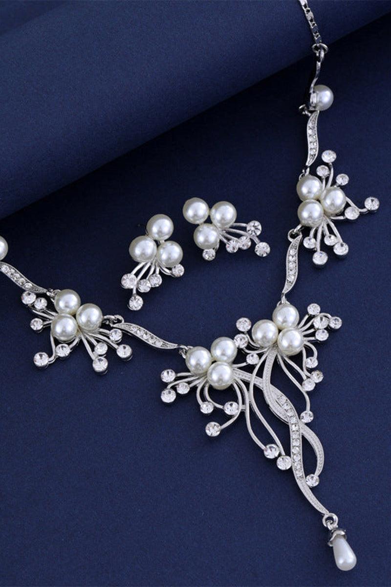 Alloy Zircon Pearl Necklace Earrings Jewelry 803869863410