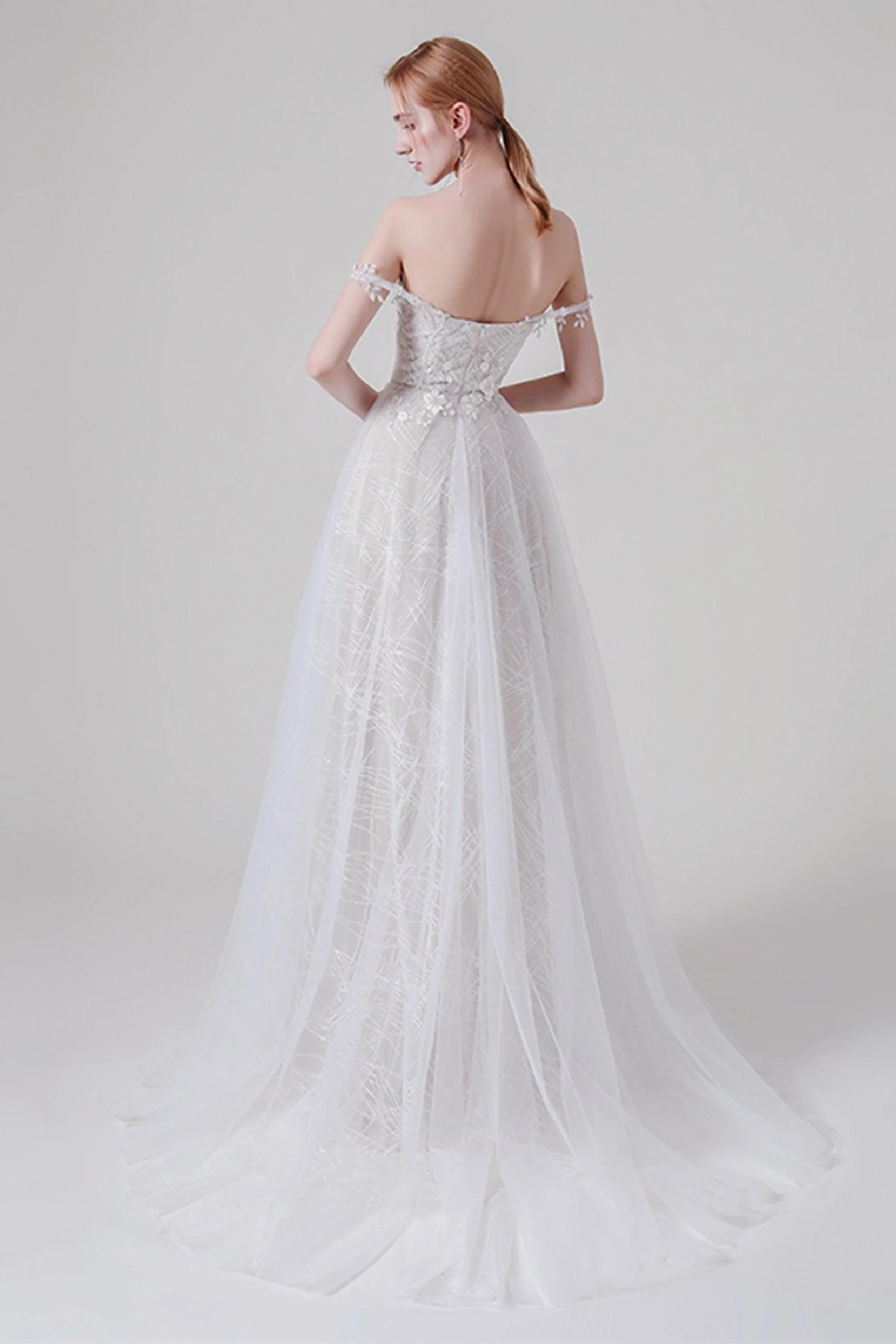 A-Line Sweep-Brush Train Lace Tulle Wedding Dress CW2741