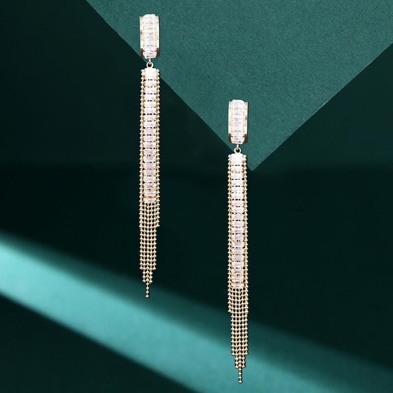 S925 silver needle long tassel earrings 762461389092