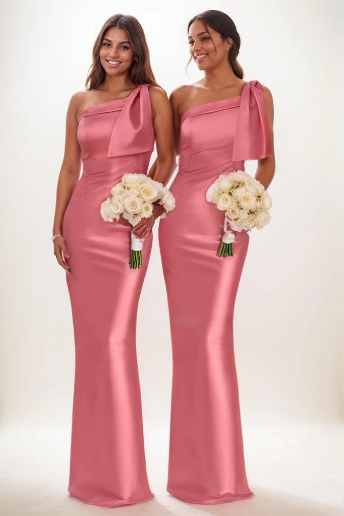 One-Shoulder Bridesmaid Dress with Back Slit in Pink CB0792