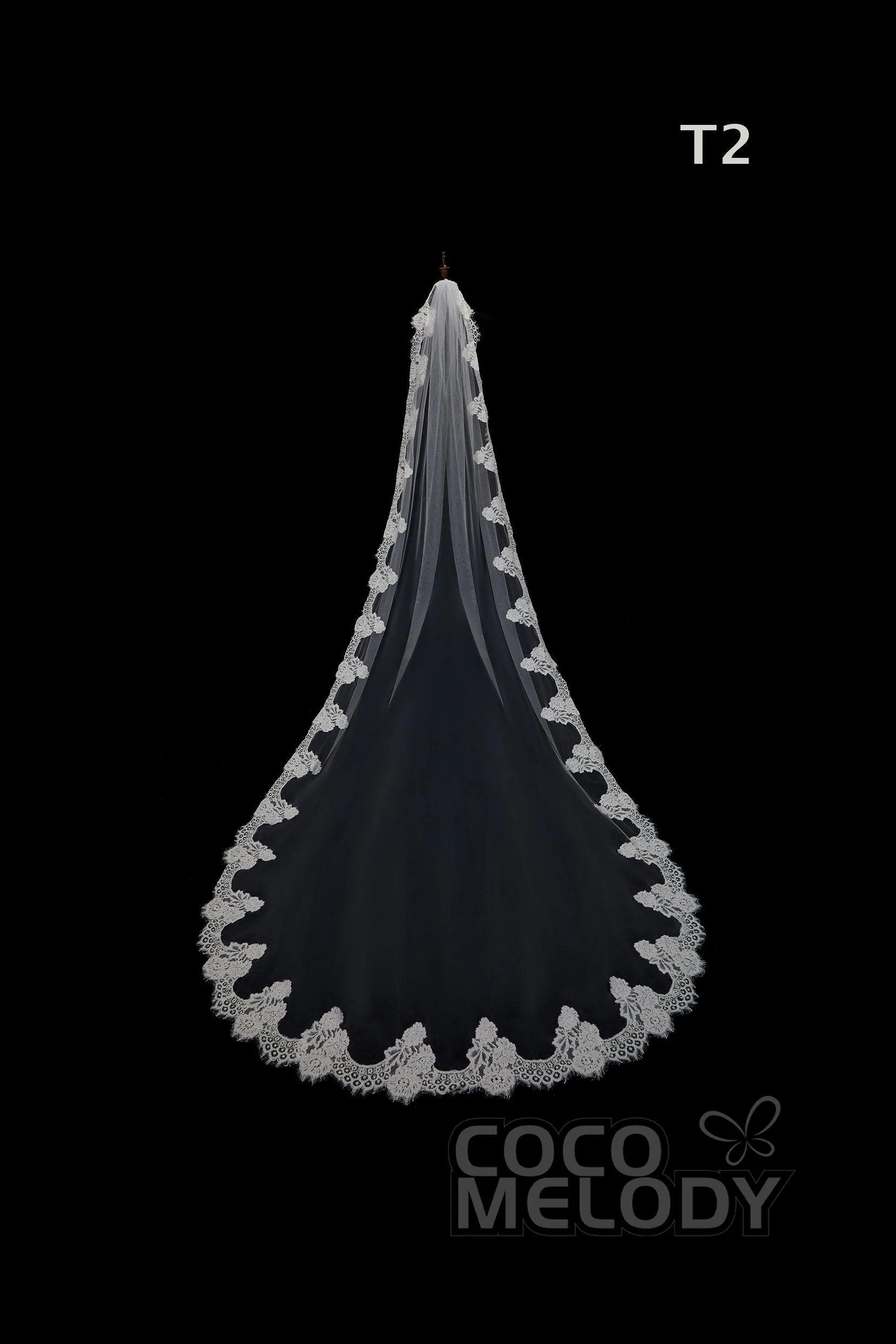 One-tier Lace Edge Tulle Hip Veils with Appliques AV180008