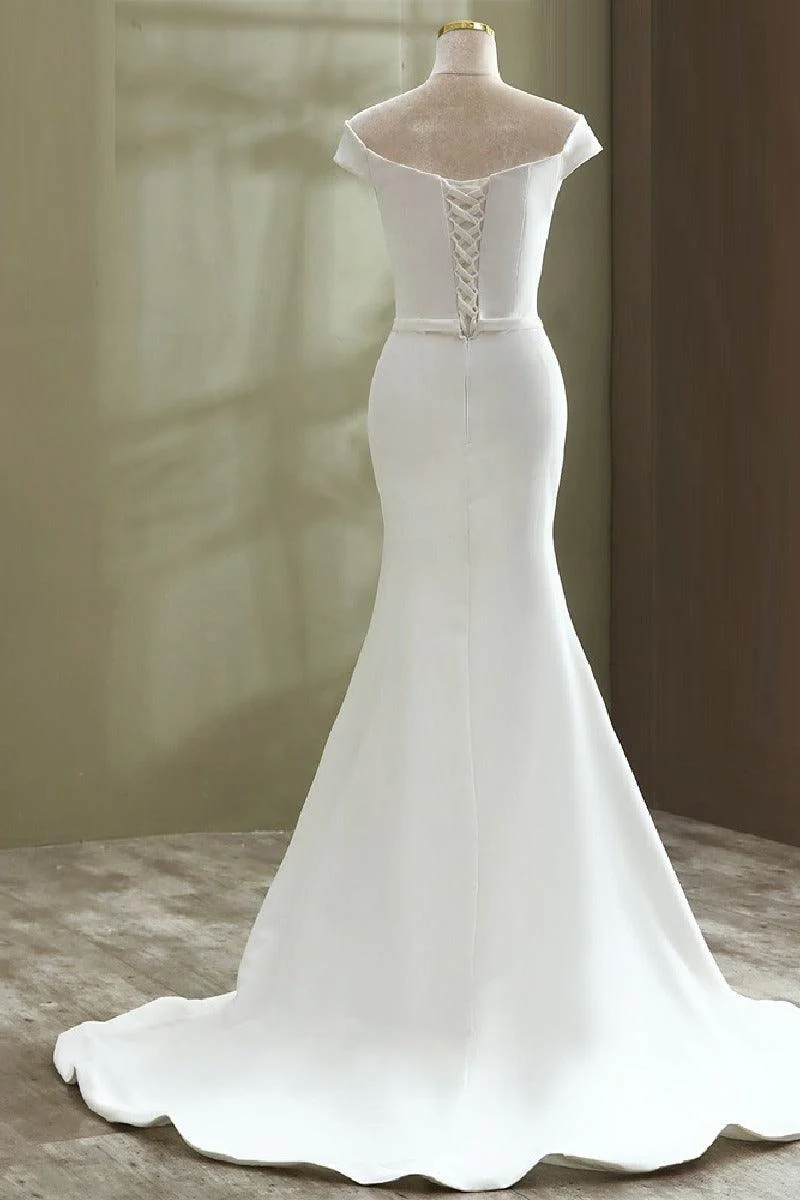 Trumpet-Mermaid Sweep-Brush Train Satin Wedding Dress 668249752543