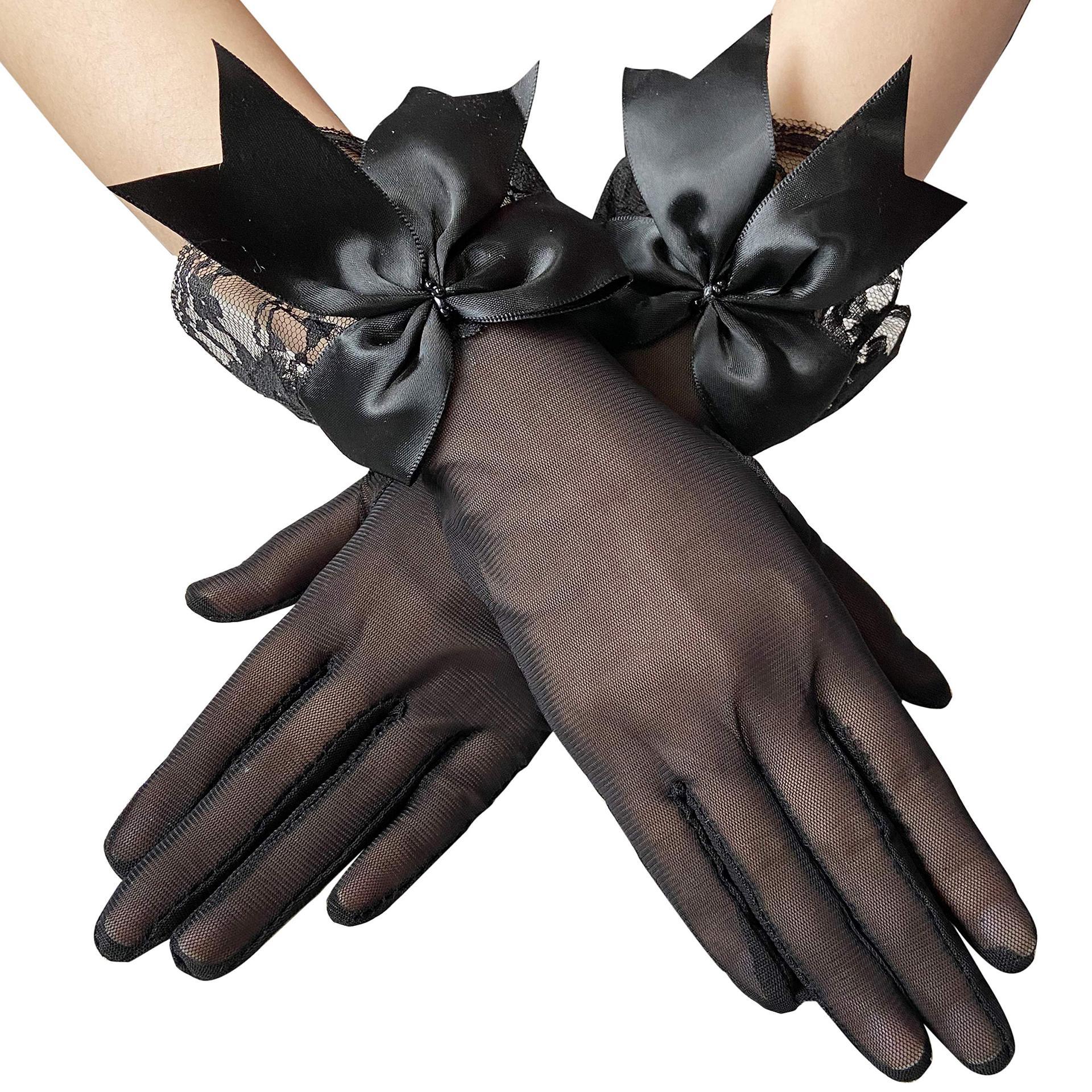 Mesh Gloves Hand-Decorated Lace Lace Bow Short Style Gloves 670423584870