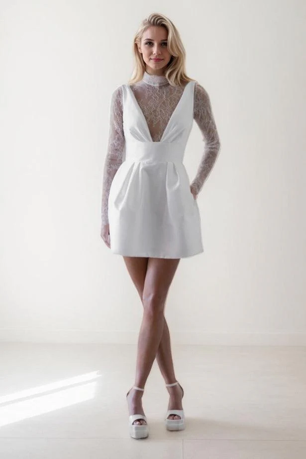 A-Line Short-Mini Satin Wedding Dress CW3400