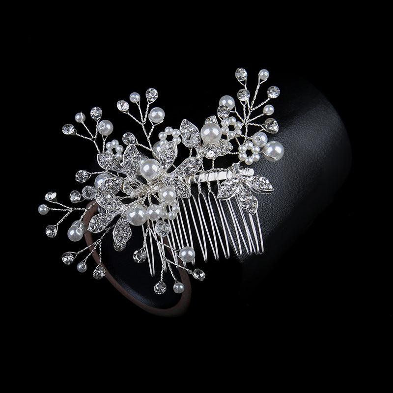 White hand alloy pin-comb Crystal tiara Bridal hair Comb Pearl tiara 628757223737