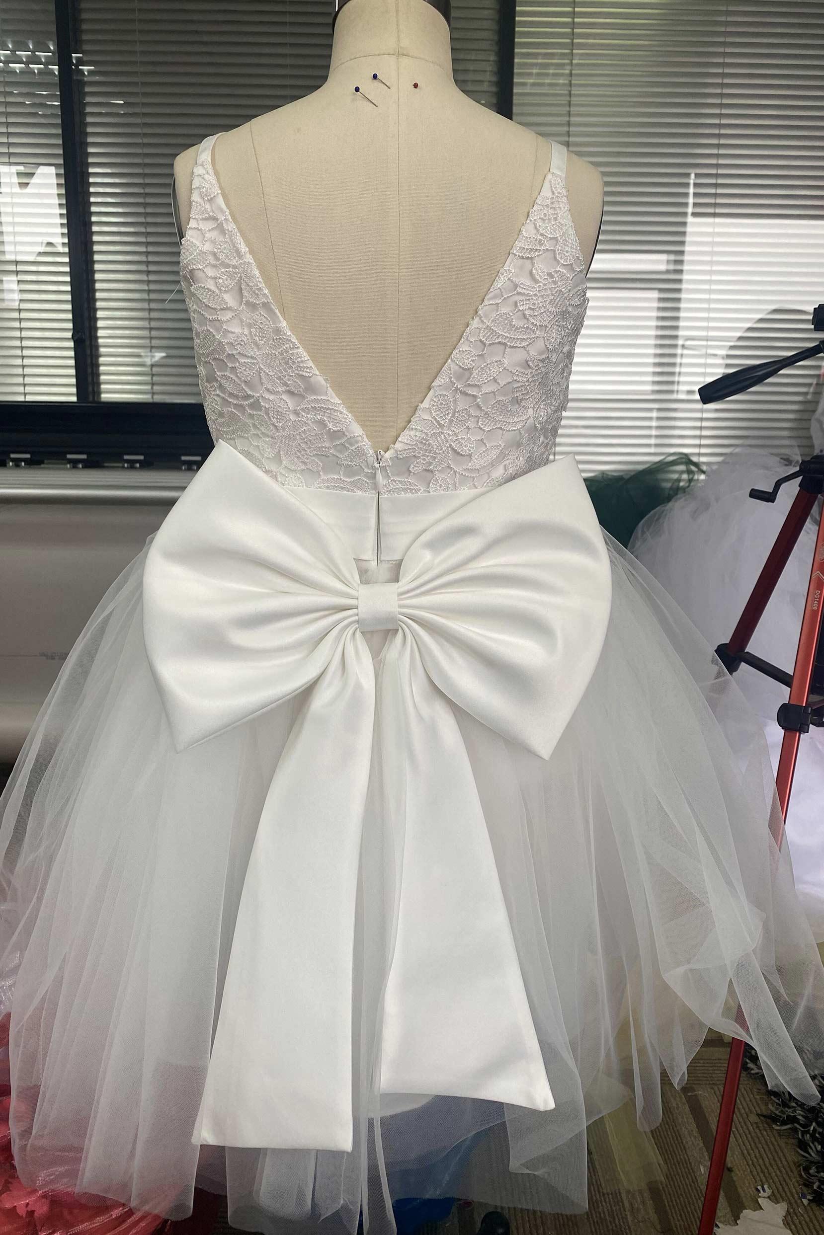 A-Line Knee Length Tulle Lace Flower Girl Dress CF0273