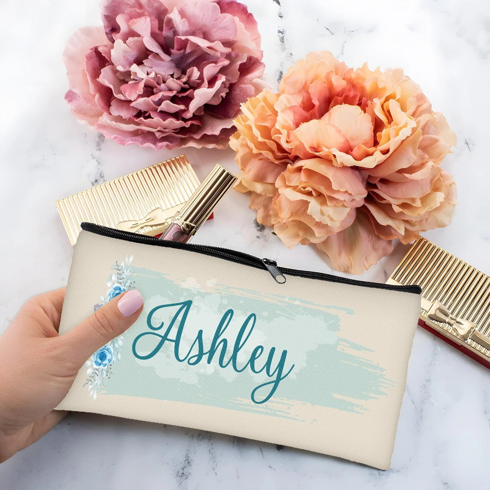 Personalized hand-held zipper makeup bag 800124335230