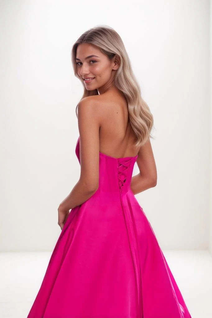 Sweet & Flow Bow Accented Detachable Sleeves Satin Prom Dresses CS0838