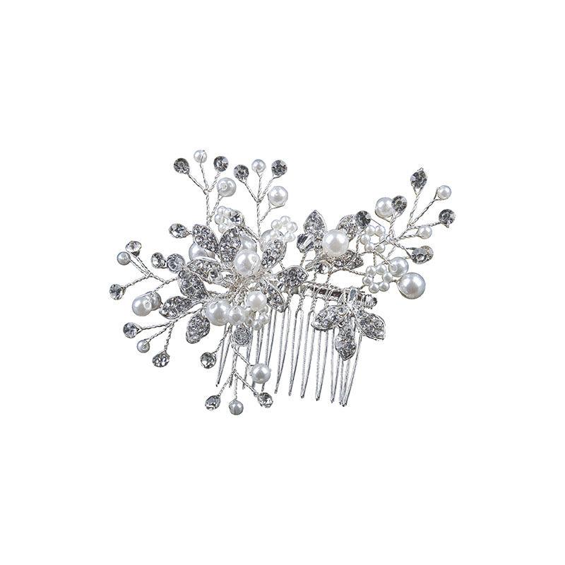 White hand alloy pin-comb Crystal tiara Bridal hair Comb Pearl tiara 628757223737