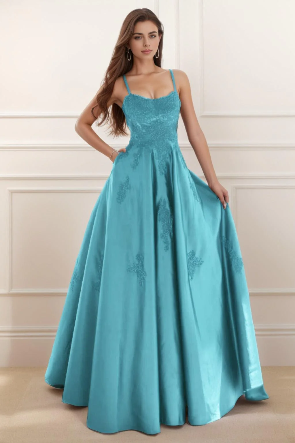 A-Line Floor Length Satin Prom Dress CS0458
