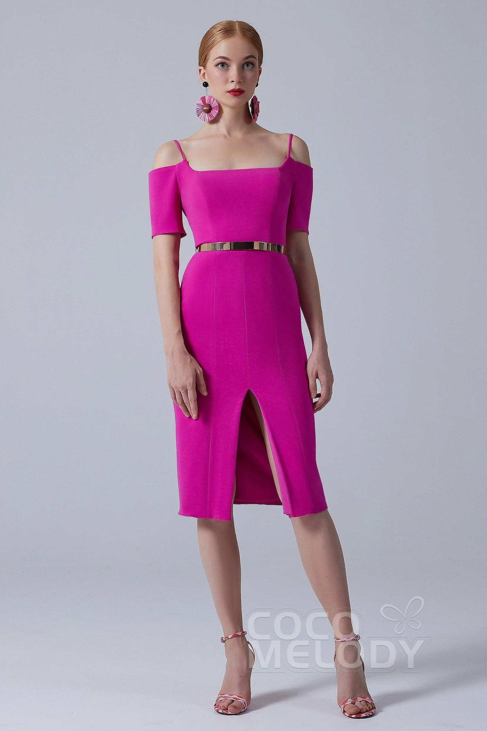 Sheath-Column Knee Length Twisted Silk Fabric Dress CS0213