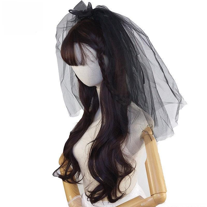 Black veil chiffon bow simple headdress with plain edge 607106461584