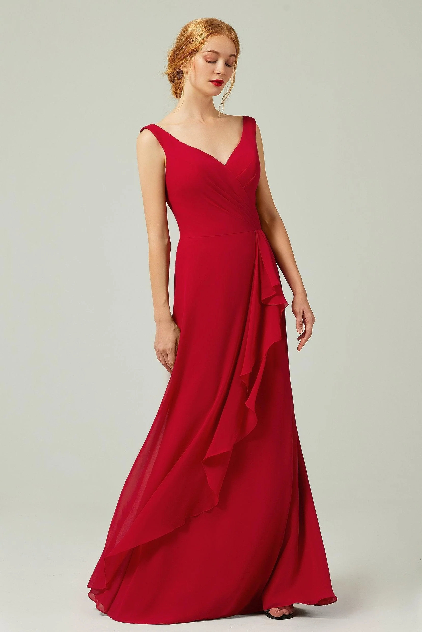 Sheath-Column Floor Length Chiffon Bridesmaid Dress Formal Dresses CB0344