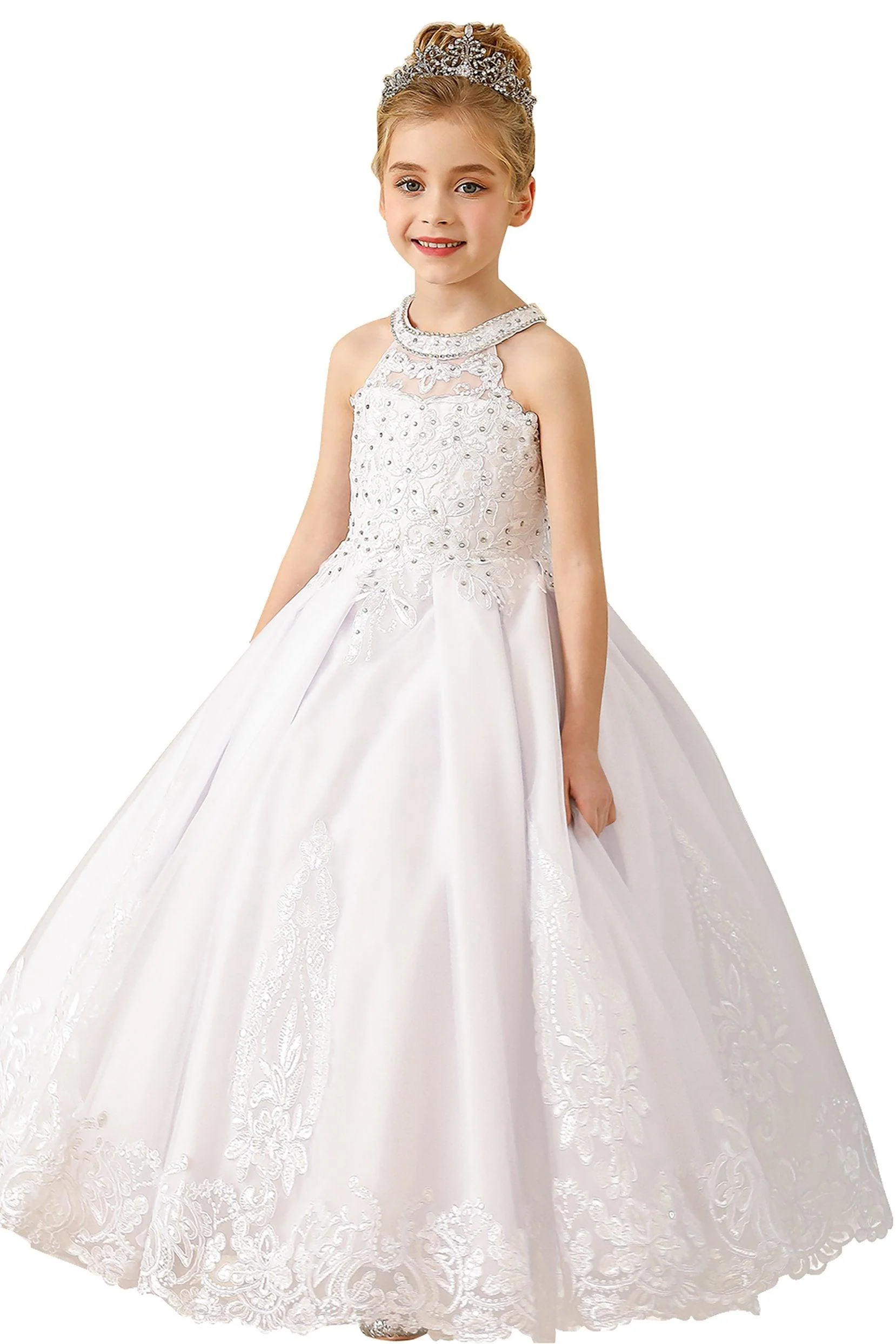 Ball Gown Floor Length Tulle Lace Flower Girl Dress CF0275