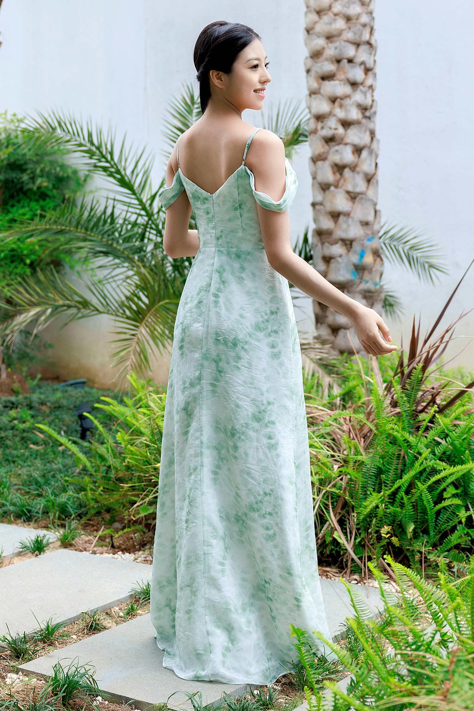 A-Line Floor Length Print Bridesmaid Dress CB0705
